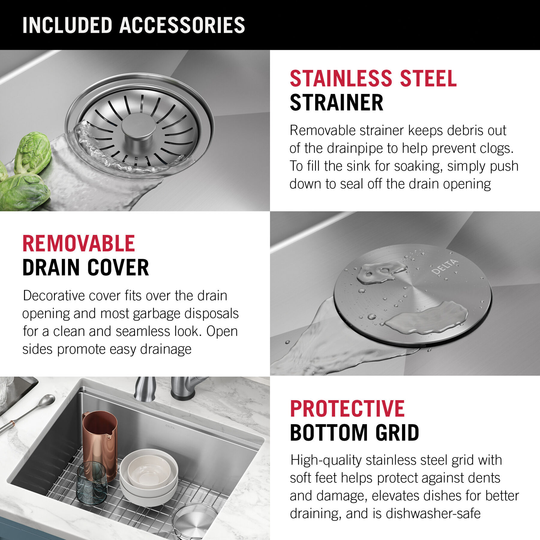 Lavabo de cocina tipo estación de trabajo con un receptáculo de acero inoxidable calibre 16 de 23" de montaje bajo encimera, con reborde WorkFlow™ y accesorios, imagen 3
